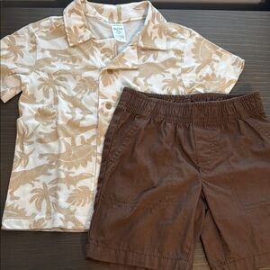 Toddler Tan and Brown Tropical Shirt/Short Set